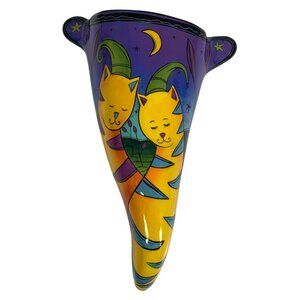 Ceramic Wall Pocket Vase Abstract Cats, Moon, Stars Theme Terri Kern RCS VTG